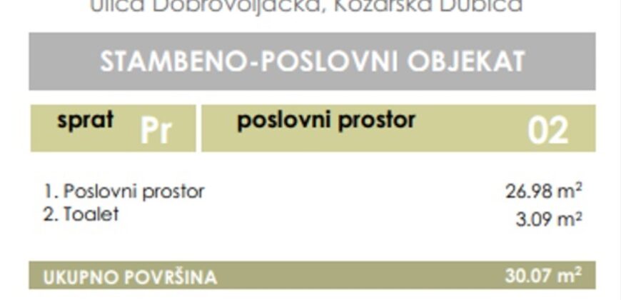 Poslovni prostor 30,07 m2 – Kozarska Dubica