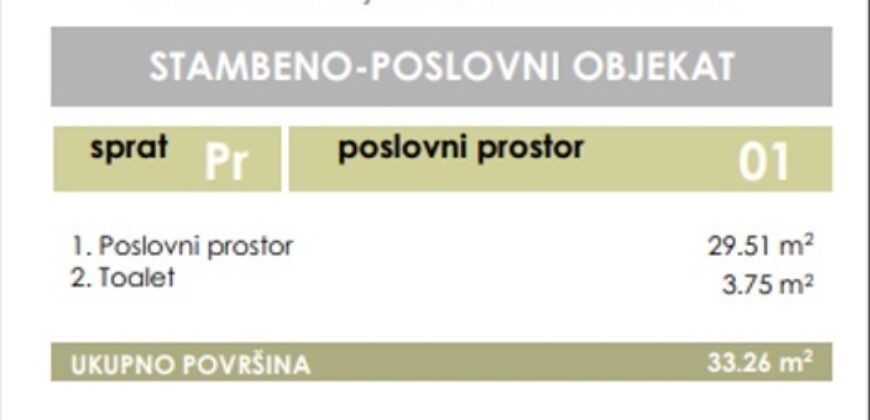 Poslovni prostor 33,26 m2 – Kozarska Dubica