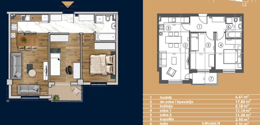 Trosoban stan 56,65 m2 – Starčevica