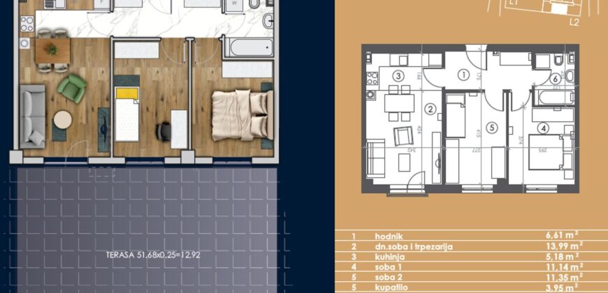 Trosoban stan 63,57 m2 – Starčevica
