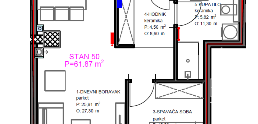 Dvosoban stan 61,87 m2 – Centar (Palata)