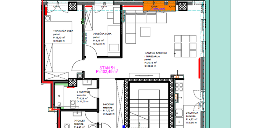 Konforan trosoban stan 102,49 m2 – Centar (Palata)