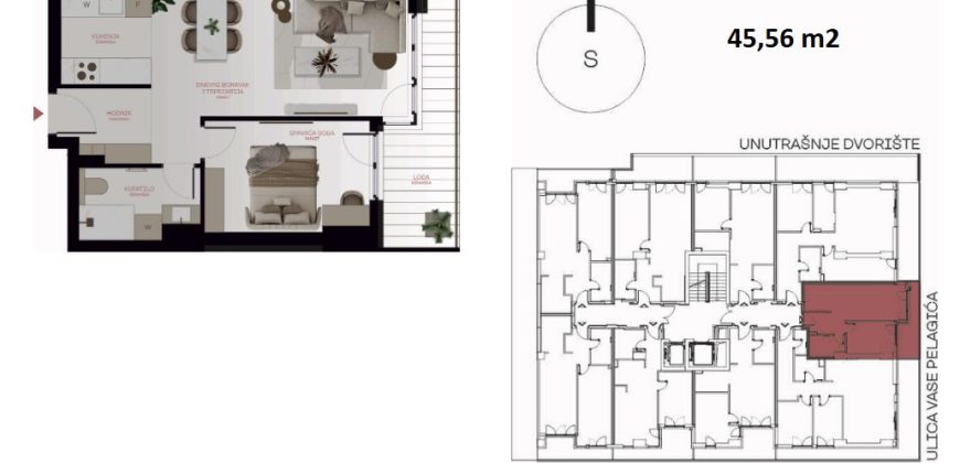 Dvosoban stan 45,65 m2 – Centar