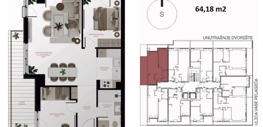 Trosoban stan 64,18 m2 – Centar