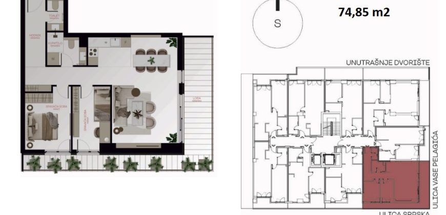 Trosoban stan 74,85 m2 – Centar