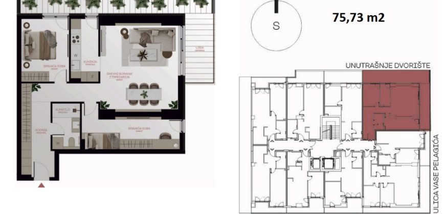 Trosoban stan 75,73 m2 – Centar