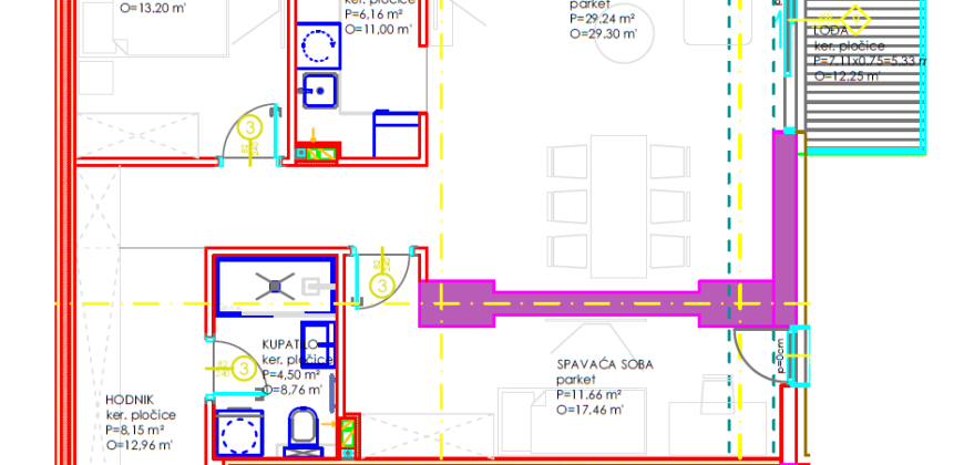 Trosoban stan 75,73 m2 – Centar