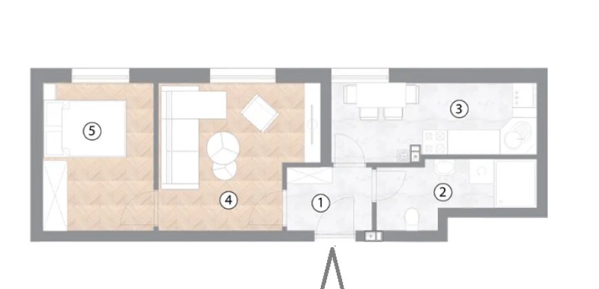 Dvosoban stan 38,55 m2 – Borik