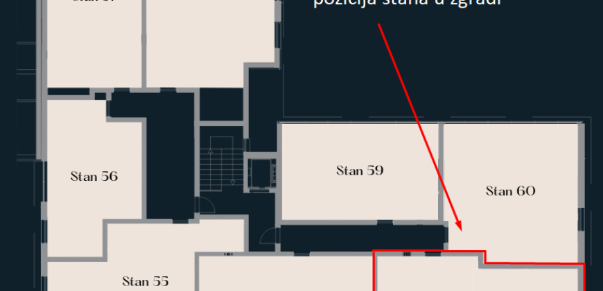 Trosoban stan 51,34 m2 – Borik