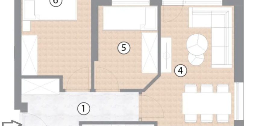 Trosoban stan 52,47 m2 – Borik