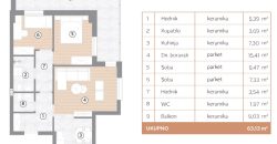 Trosoban stan 63,13 m2 – Borik