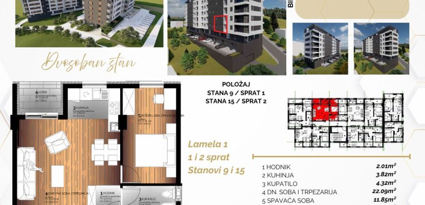 Dvosoban stan 46,34 m2 – Starčevica