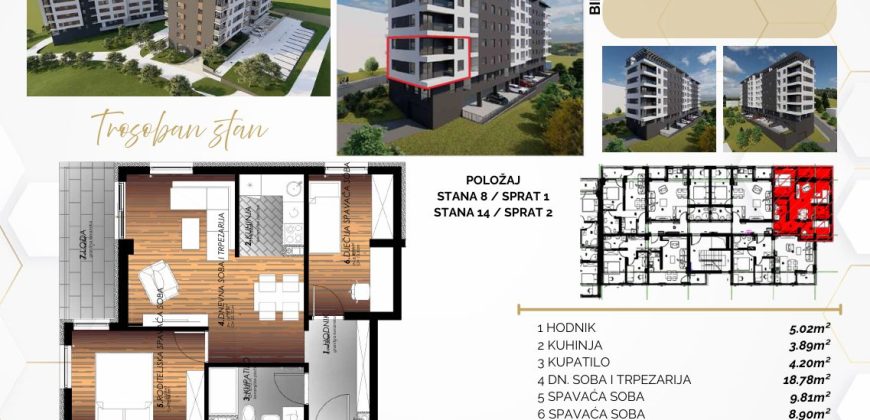 Trosoban stan 55,44 m2 – Starčevica