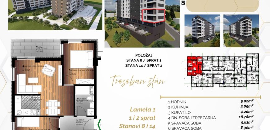 Trosoban stan 55,44 m2 – Starčevica