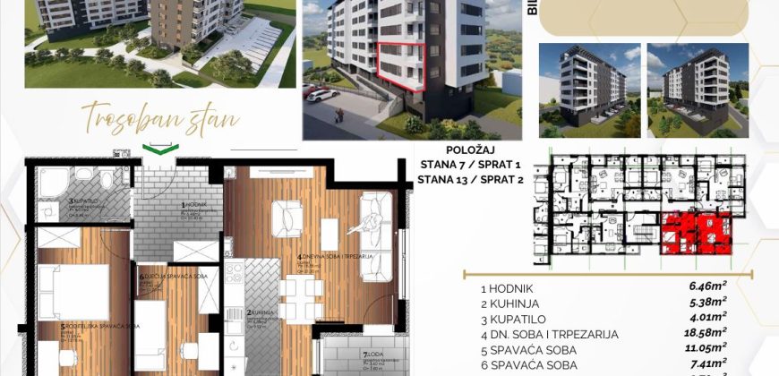 Trosoban stan 55,59 m2 – Starčevica