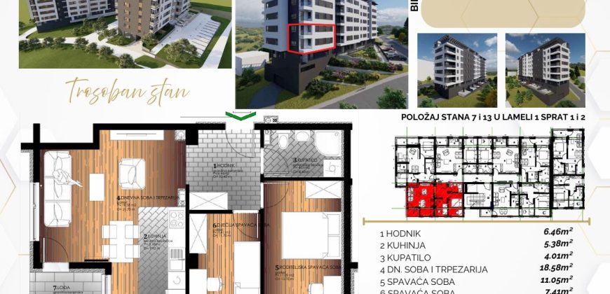 Trosoban stan 55,59 m2 – Starčevica