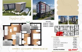 Trosoban stan 55,70 m2 – Starčevica