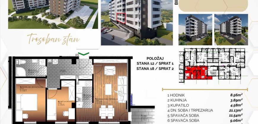 Trosoban stan 61,18 m2 – Starčevica