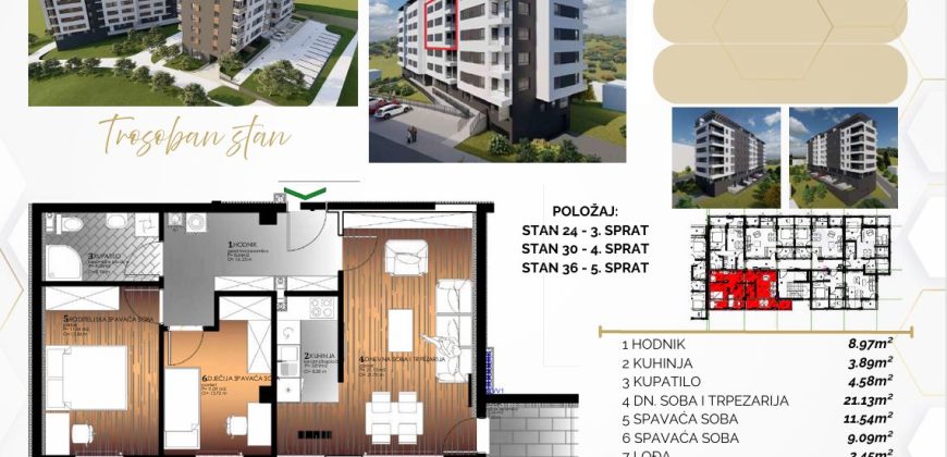 Trosoban stan 61,32 m2 – Starčevica