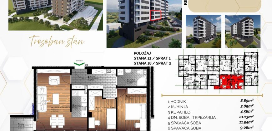 Trosoban stan 61,51 m2 – Starčevica