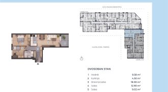 Trosoban stan 60,14 m2 – Borik