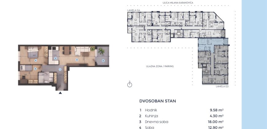 Trosoban stan 60,14 m2 – Borik