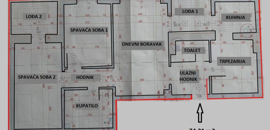 Trosoban stan 74,21m2 sa garažnim mjestom – Centar