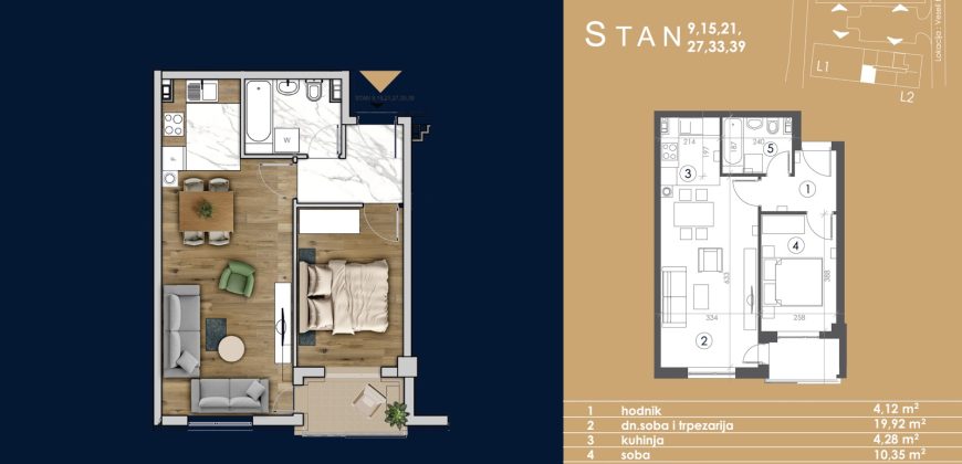 Dvosoban stan 43,76 m2 – Starčevica
