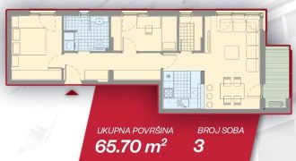 Trosoban stan 65,70 m2 – Borik