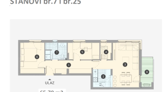 Trosoban stan 65,70 m2 – Borik