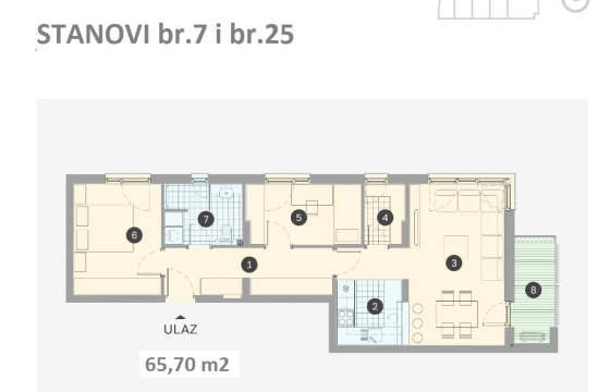 Trosoban stan 65,70 m2 – Borik
